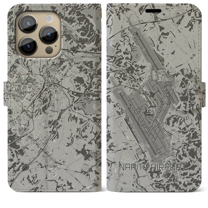 【成田空港（千葉県）】地図柄iPhoneケース（手帳タイプ）モノトーン・iPhone 14 Pro Max 用