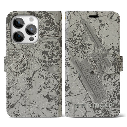【成田空港（千葉県）】地図柄iPhoneケース（手帳タイプ）モノトーン・iPhone 14 Pro 用
