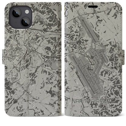 【成田空港（千葉県）】地図柄iPhoneケース（手帳タイプ）モノトーン・iPhone 14 Plus 用