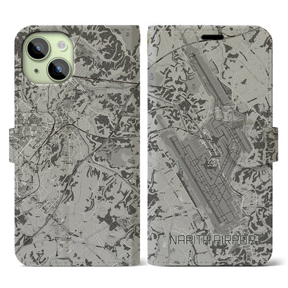 【成田空港（千葉県）】地図柄iPhoneケース（手帳タイプ）モノトーン・iPhone 15 用