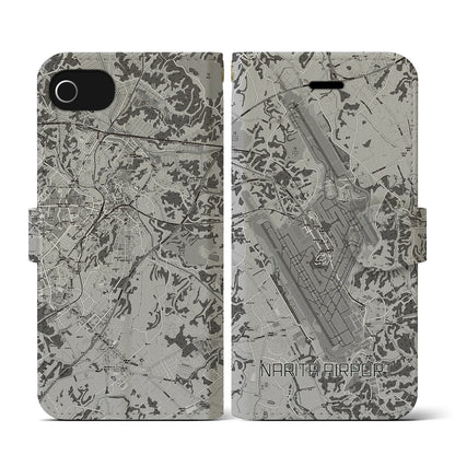 【成田空港（千葉県）】地図柄iPhoneケース（手帳タイプ）モノトーン・iPhone SE（第3 / 第2世代） / 8 / 7 / 6s / 6 用