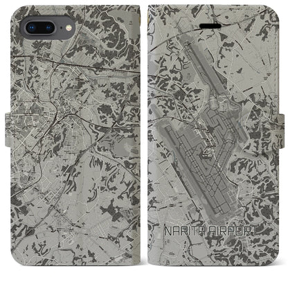 【成田空港（千葉県）】地図柄iPhoneケース（手帳タイプ）モノトーン・iPhone 8Plus /7Plus / 6sPlus / 6Plus 用