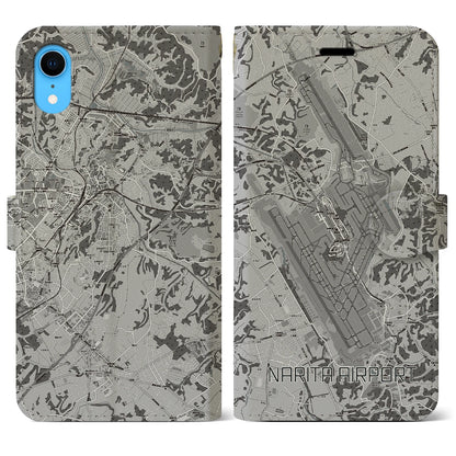 【成田空港（千葉県）】地図柄iPhoneケース（手帳タイプ）モノトーン・iPhone XR 用