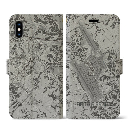 【成田空港（千葉県）】地図柄iPhoneケース（手帳タイプ）モノトーン・iPhone XS / X 用