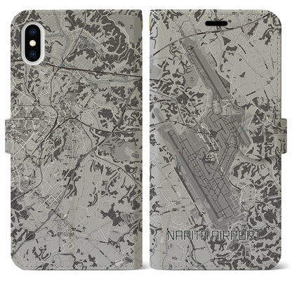 【成田空港（千葉県）】地図柄iPhoneケース（手帳タイプ）モノトーン・iPhone XS Max 用