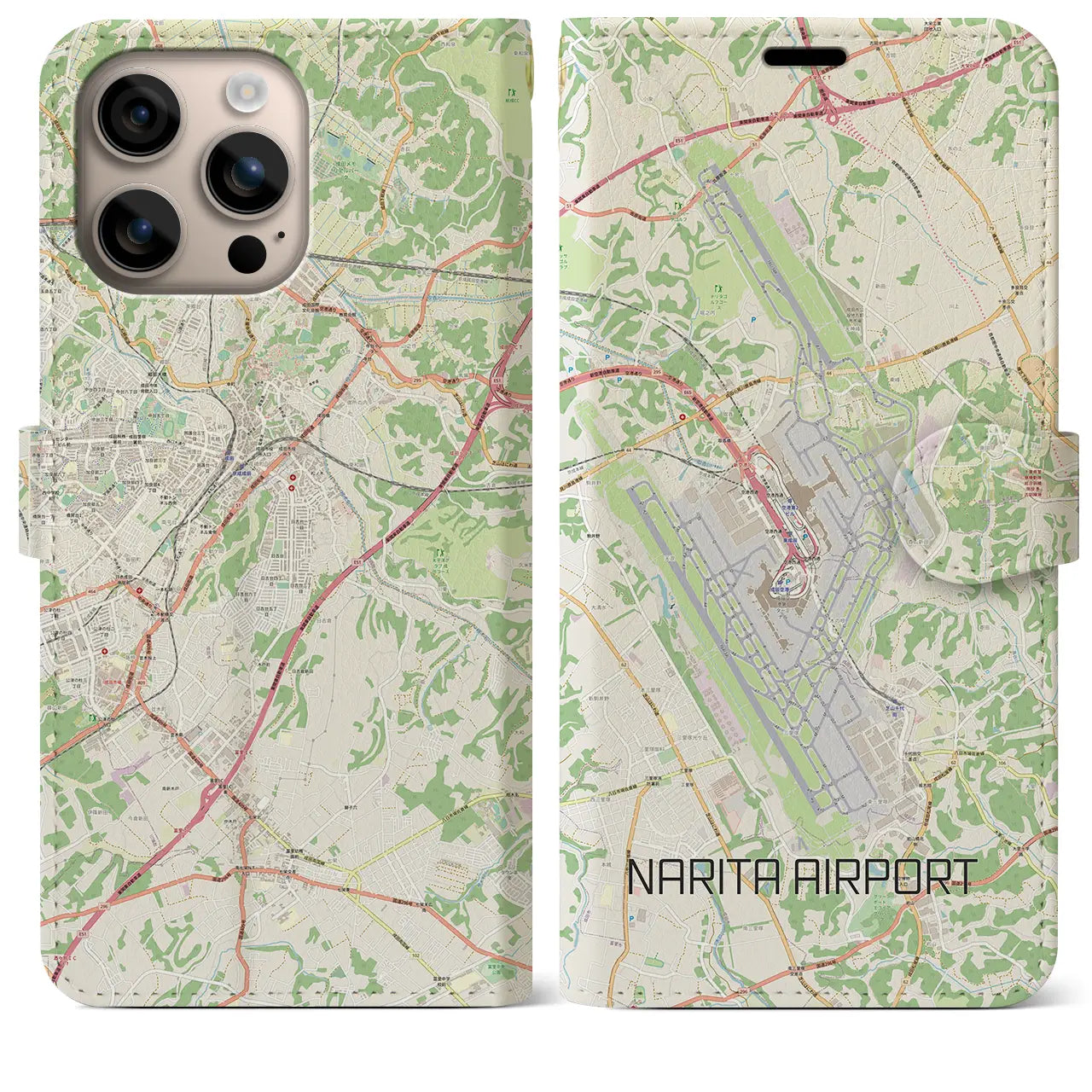 【成田空港（千葉県）】地図柄iPhoneケース（手帳タイプ）ナチュラル・iPhone 16 Plus 用