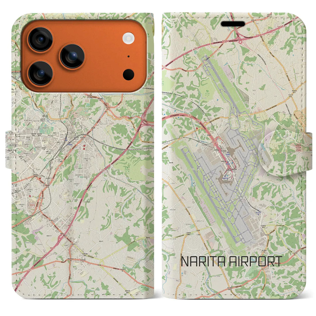 【成田空港（千葉県）】地図柄iPhoneケース（手帳タイプ）モノトーン・iPhone 17 Pro Max 用