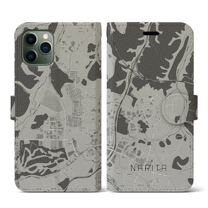 【成田（宮城県）】地図柄iPhoneケース（手帳タイプ）モノトーン・iPhone 11 Pro 用