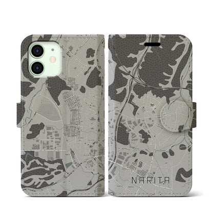 【成田（宮城県）】地図柄iPhoneケース（手帳タイプ）モノトーン・iPhone 12 mini 用