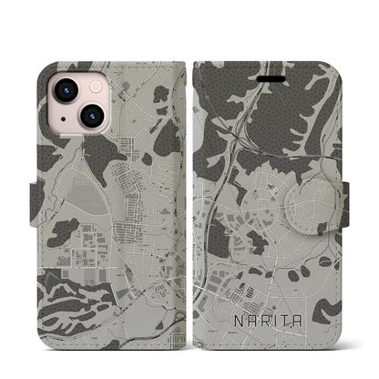 【成田（宮城県）】地図柄iPhoneケース（手帳タイプ）モノトーン・iPhone 13 mini 用