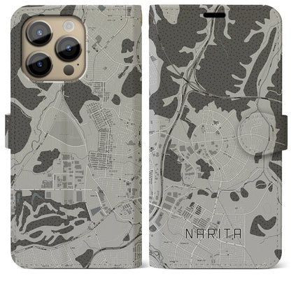 【成田（宮城県）】地図柄iPhoneケース（手帳タイプ）モノトーン・iPhone 14 Pro Max 用