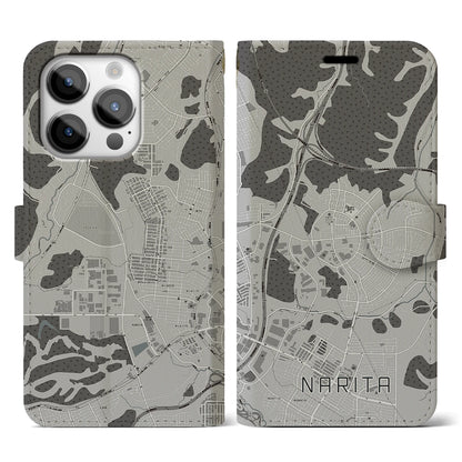 【成田（宮城県）】地図柄iPhoneケース（手帳タイプ）モノトーン・iPhone 14 Pro 用