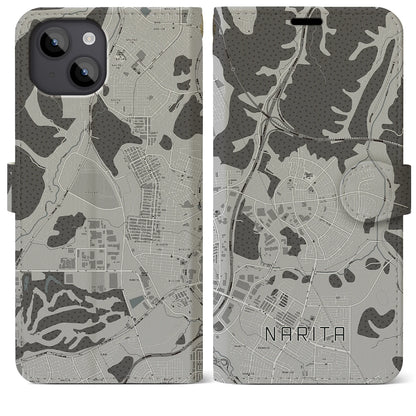 【成田（宮城県）】地図柄iPhoneケース（手帳タイプ）モノトーン・iPhone 14 Plus 用