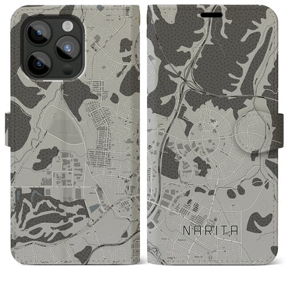 【成田（宮城県）】地図柄iPhoneケース（手帳タイプ）モノトーン・iPhone 15 Pro Max 用