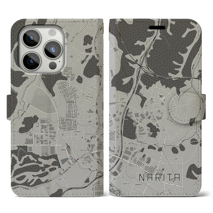 【成田（宮城県）】地図柄iPhoneケース（手帳タイプ）モノトーン・iPhone 15 Pro 用