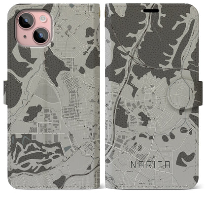 【成田（宮城県）】地図柄iPhoneケース（手帳タイプ）モノトーン・iPhone 15 Plus 用