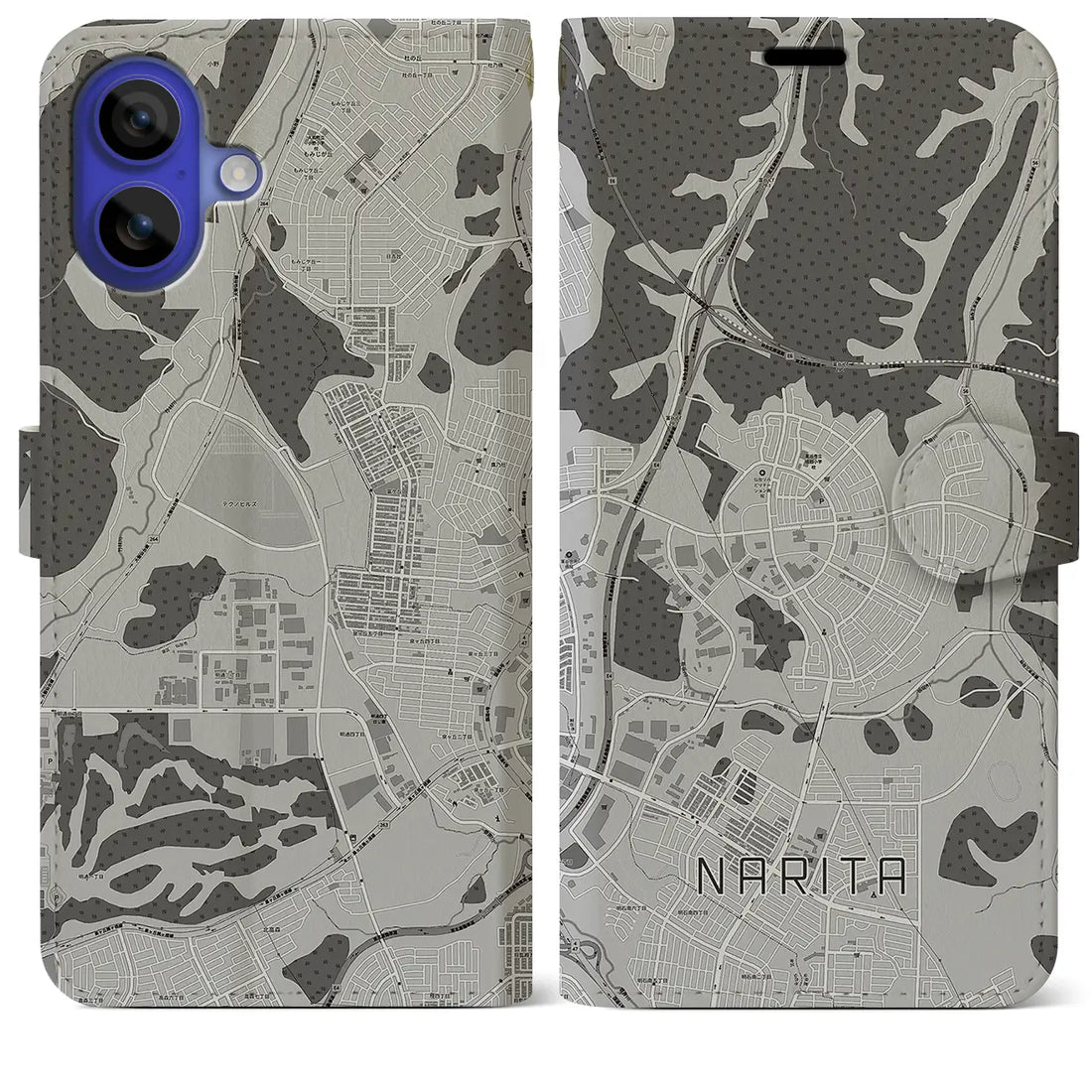 【成田(宮城県)】地図柄iPhoneケース(手帳タイプ)モノトーン・iPhone 16 Pro Max 用