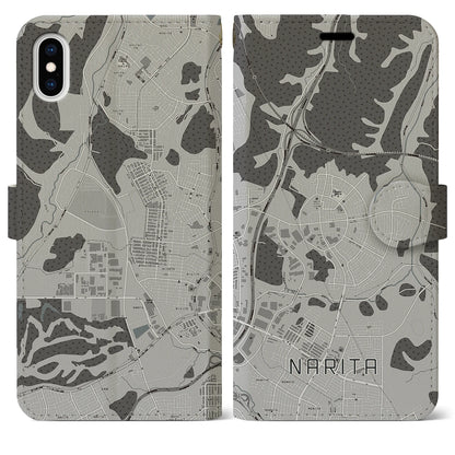 【成田（宮城県）】地図柄iPhoneケース（手帳タイプ）モノトーン・iPhone XS Max 用