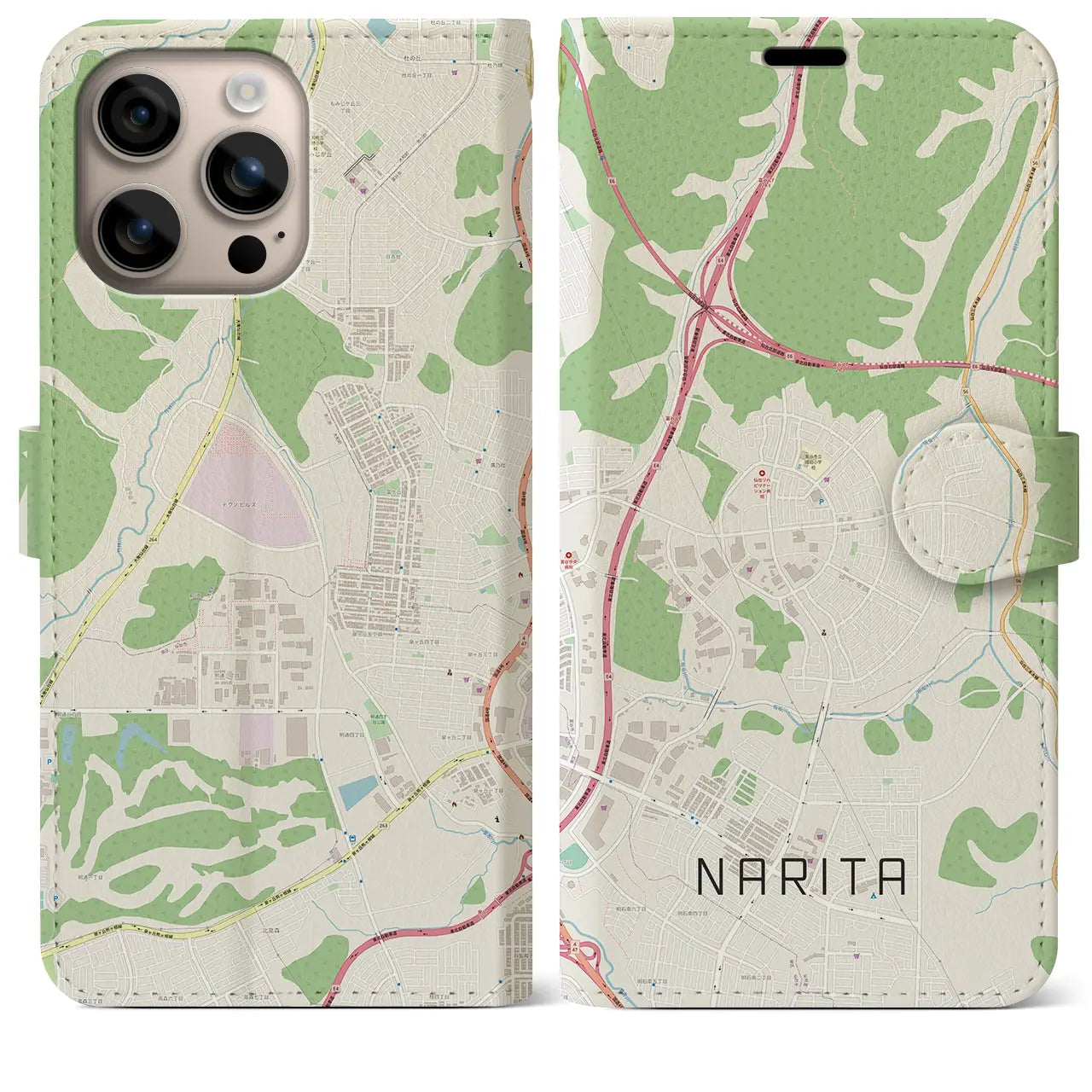 【成田（宮城県）】地図柄iPhoneケース（手帳タイプ）ナチュラル・iPhone 16 Plus 用