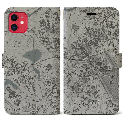 【成田（千葉県）】地図柄iPhoneケース（手帳タイプ）モノトーン・iPhone 11 用