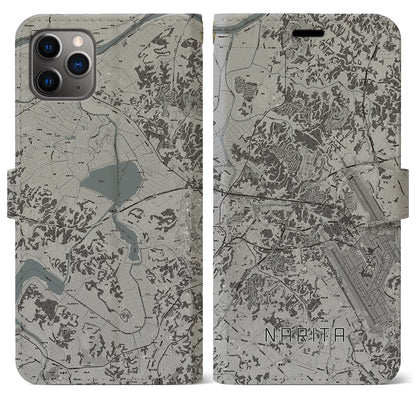 【成田（千葉県）】地図柄iPhoneケース（手帳タイプ）モノトーン・iPhone 11 Pro Max 用