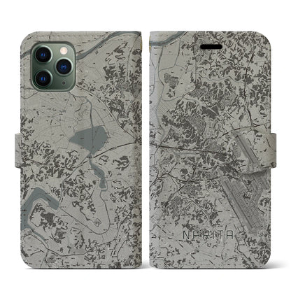 【成田（千葉県）】地図柄iPhoneケース（手帳タイプ）モノトーン・iPhone 11 Pro 用