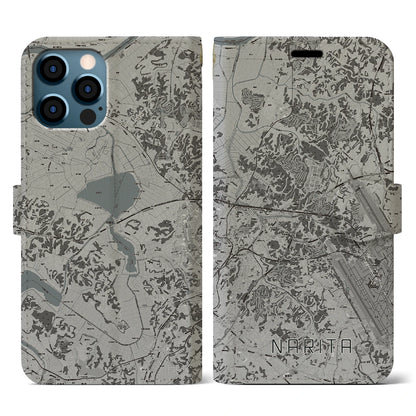 【成田（千葉県）】地図柄iPhoneケース（手帳タイプ）モノトーン・iPhone 12 / 12 Pro 用