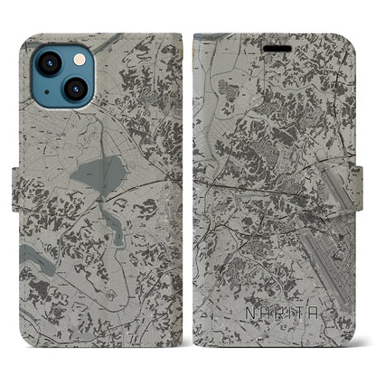 【成田（千葉県）】地図柄iPhoneケース（手帳タイプ）モノトーン・iPhone 13 用