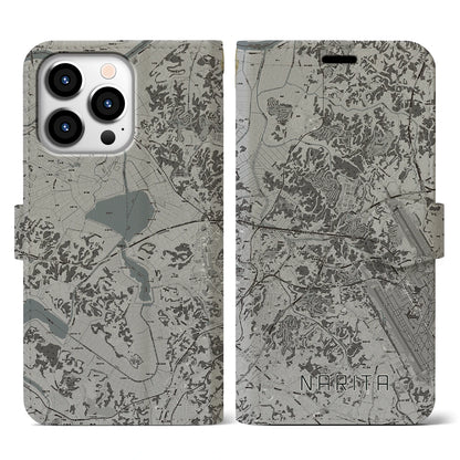 【成田（千葉県）】地図柄iPhoneケース（手帳タイプ）モノトーン・iPhone 13 Pro 用