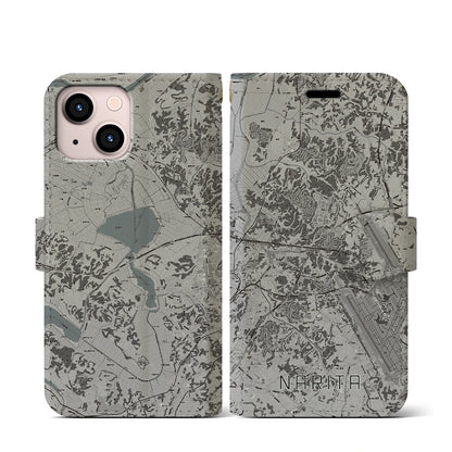 【成田（千葉県）】地図柄iPhoneケース（手帳タイプ）モノトーン・iPhone 13 mini 用