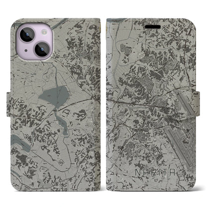 【成田（千葉県）】地図柄iPhoneケース（手帳タイプ）モノトーン・iPhone 14 用