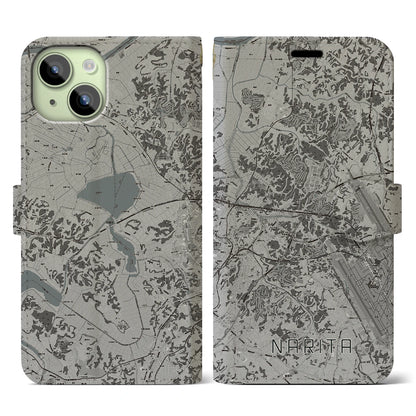 【成田（千葉県）】地図柄iPhoneケース（手帳タイプ）モノトーン・iPhone 15 用