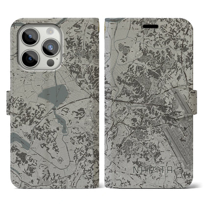 【成田（千葉県）】地図柄iPhoneケース（手帳タイプ）モノトーン・iPhone 15 Pro 用