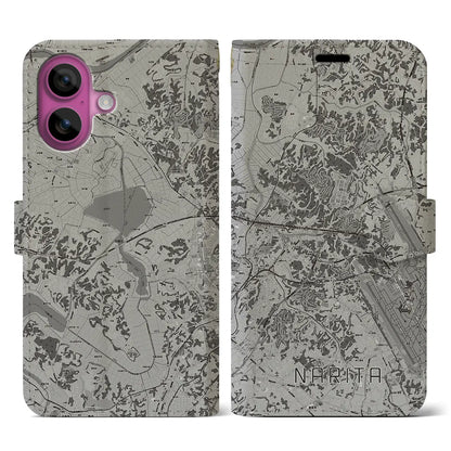 【成田（千葉県）】地図柄iPhoneケース（手帳タイプ）モノトーン・iPhone 16 Pro 用