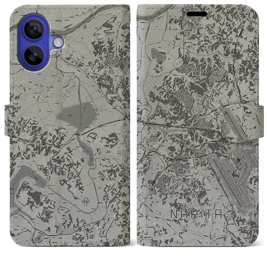 【成田(千葉県)】地図柄iPhoneケース(手帳タイプ)モノトーン・iPhone 16 Pro Max 用