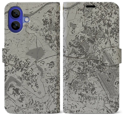 【成田（千葉県）】地図柄iPhoneケース（手帳タイプ）モノトーン・iPhone 16 Pro Max 用