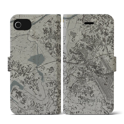 【成田（千葉県）】地図柄iPhoneケース（手帳タイプ）モノトーン・iPhone SE（第3 / 第2世代） / 8 / 7 / 6s / 6 用