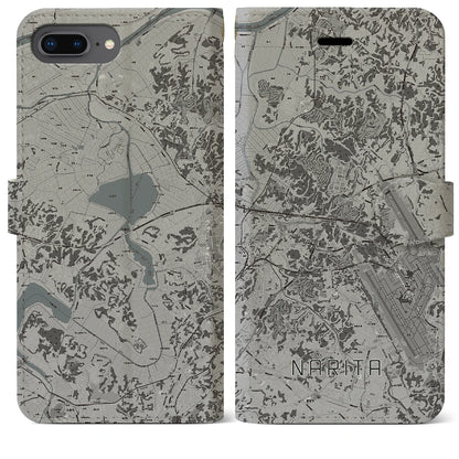 【成田（千葉県）】地図柄iPhoneケース（手帳タイプ）モノトーン・iPhone 8Plus /7Plus / 6sPlus / 6Plus 用