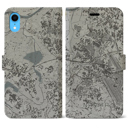 【成田（千葉県）】地図柄iPhoneケース（手帳タイプ）モノトーン・iPhone XR 用