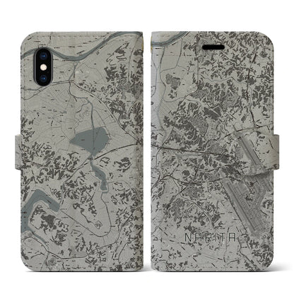 【成田（千葉県）】地図柄iPhoneケース（手帳タイプ）モノトーン・iPhone XS / X 用