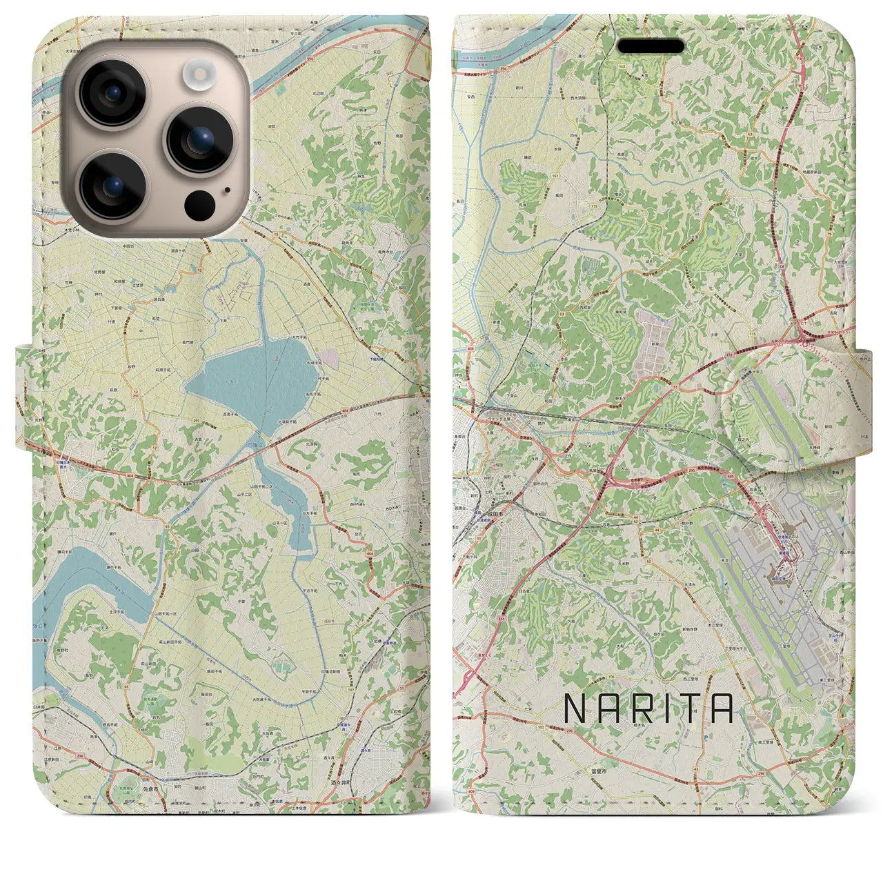 【成田（千葉県）】地図柄iPhoneケース（手帳タイプ）ナチュラル・iPhone 16 Plus 用