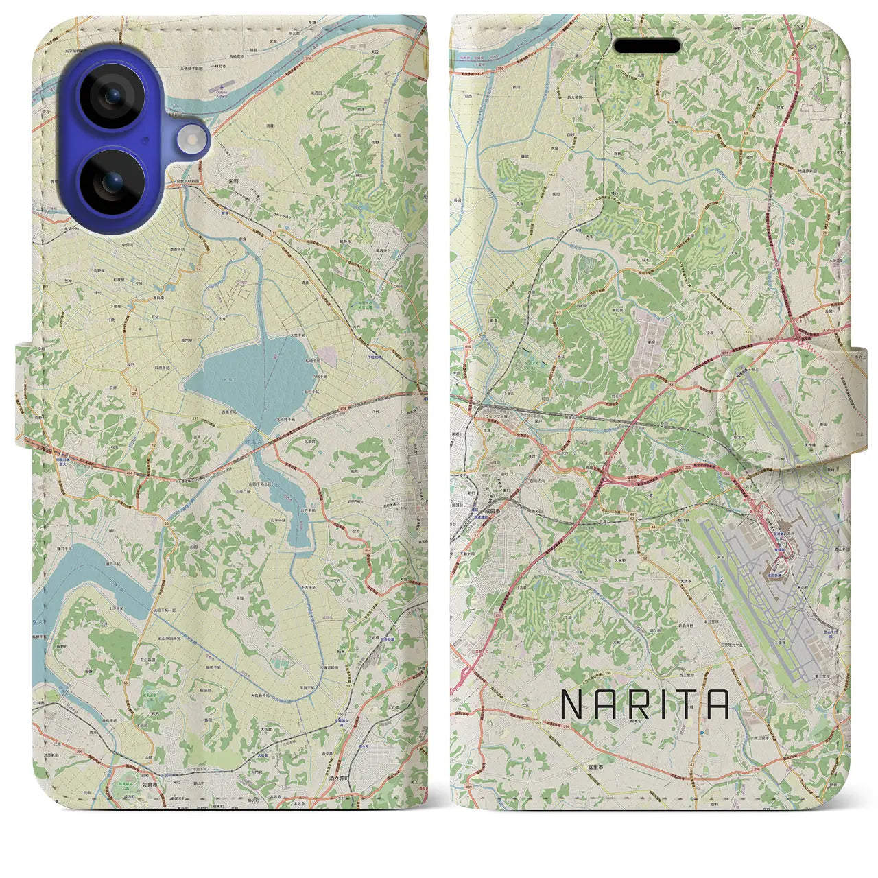 【成田（千葉県）】地図柄iPhoneケース（手帳タイプ）ナチュラル・iPhone 16 Pro Max 用