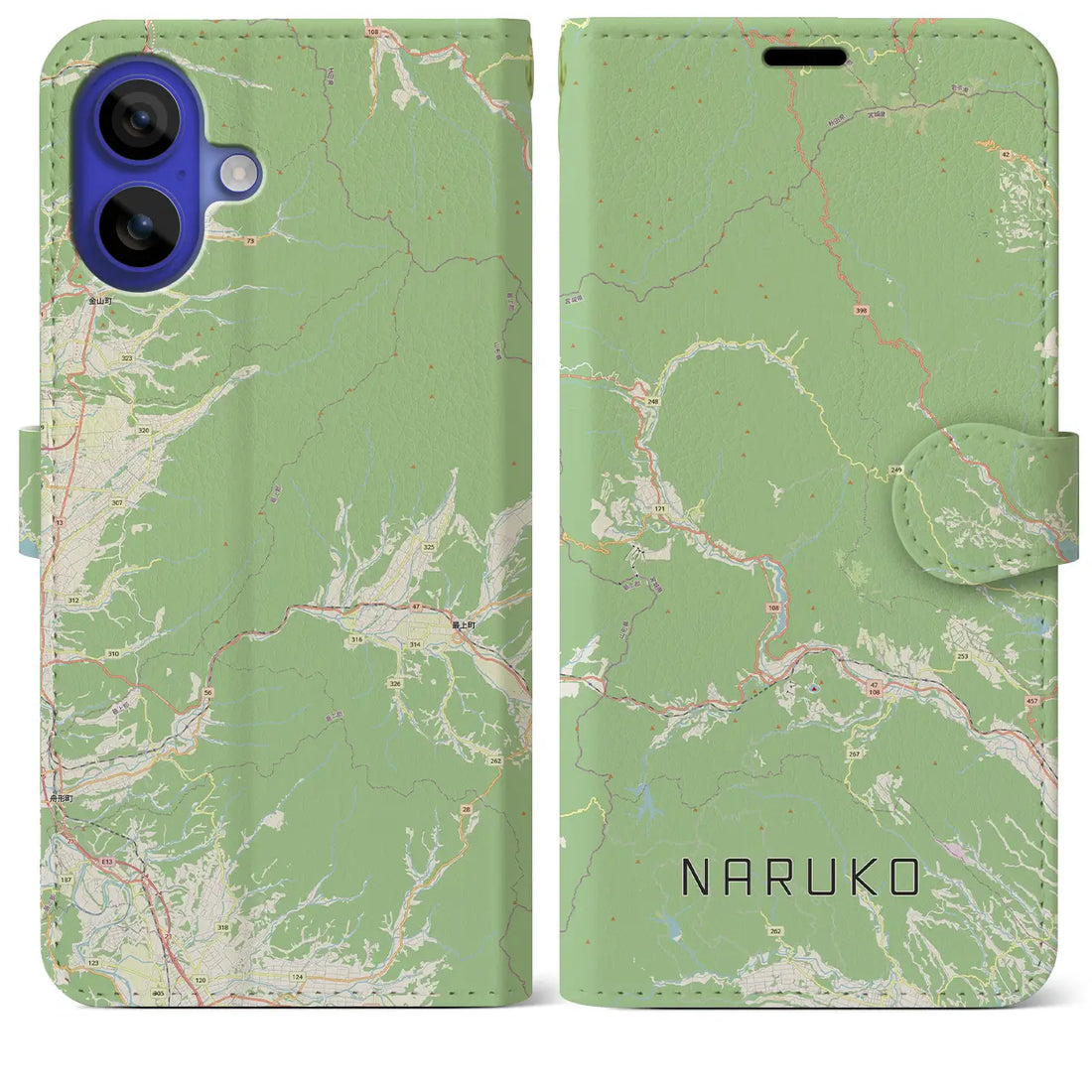 【鳴子(宮城県)】地図柄iPhoneケース(手帳タイプ)モノトーン・iPhone 16 Pro Max 用
