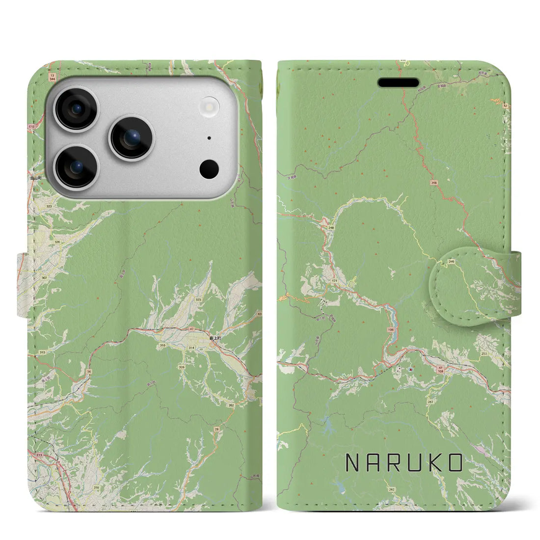 【鳴子(宮城県)】地図柄iPhoneケース(手帳タイプ)モノトーン・iPhone 17 Pro Max 用