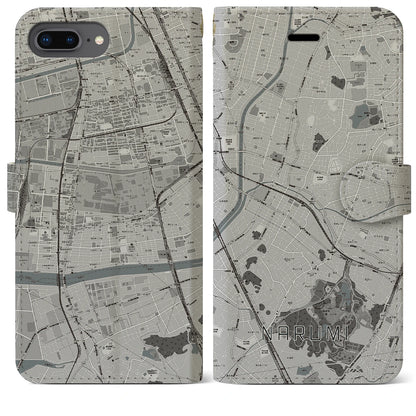 【鳴海（愛知県）】地図柄iPhoneケース（手帳タイプ）モノトーン・iPhone 8Plus /7Plus / 6sPlus / 6Plus 用