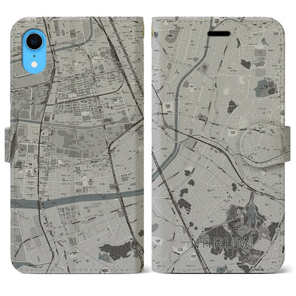 【鳴海（愛知県）】地図柄iPhoneケース（手帳タイプ）モノトーン・iPhone XR 用