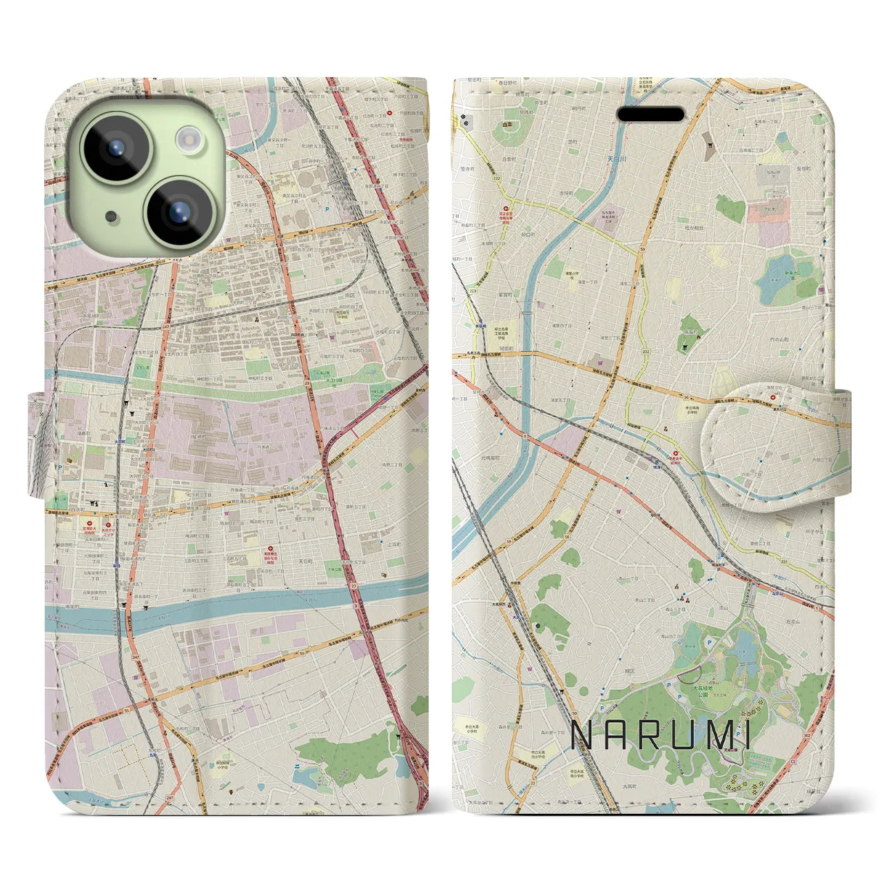 【鳴海（愛知県）】地図柄iPhoneケース（手帳タイプ）