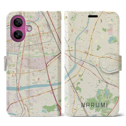 【鳴海（愛知県）】地図柄iPhoneケース（手帳タイプ）ナチュラル・iPhone 16 Pro 用