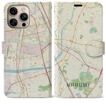 【鳴海（愛知県）】地図柄iPhoneケース（手帳タイプ）ナチュラル・iPhone 16 Plus 用