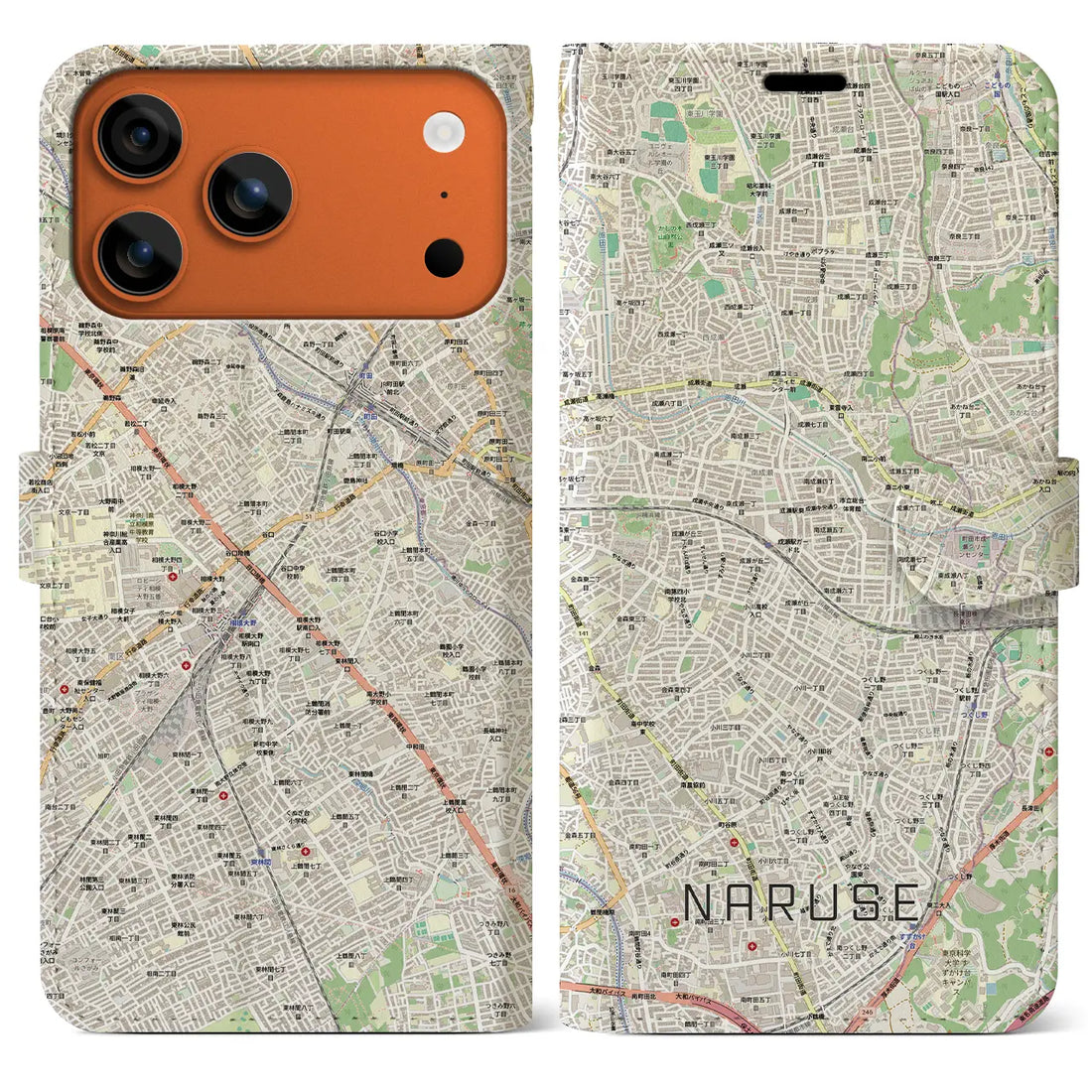 【成瀬（東京都）】地図柄iPhoneケース（手帳タイプ）モノトーン・iPhone 17 Pro Max 用